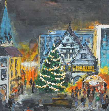 Paderborn: Rathaus mit Weihnachtsmarkt (Mersch-Art)