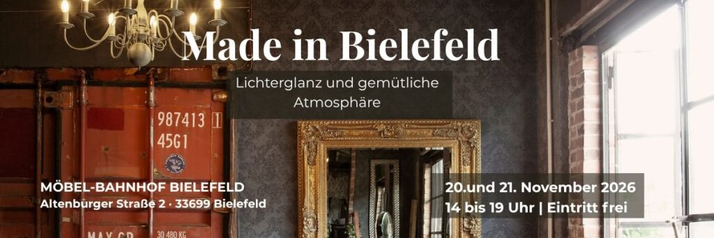 Made in Bielefeld 2026, regionale Kreativ- und Kunsthandwerkerausstellung am 20. und 21. November im Möbel-Bahnhof Bielefeld.